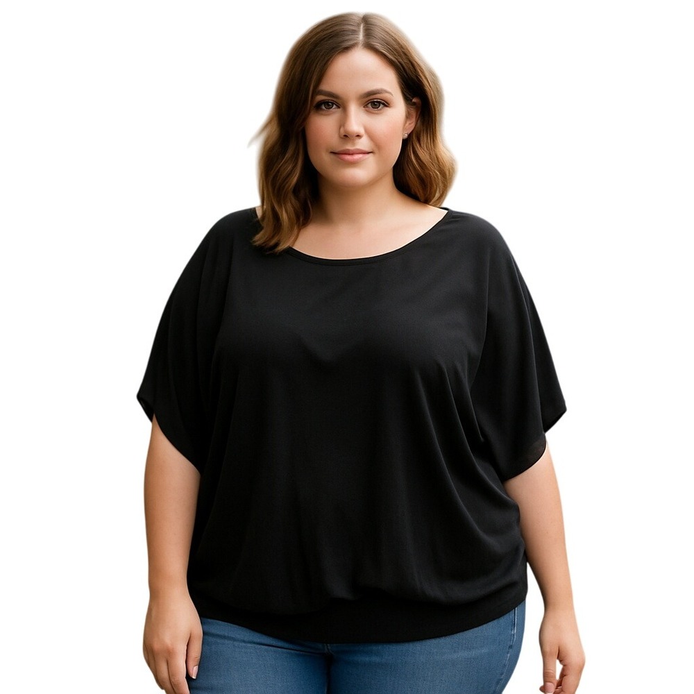 Involand Chiffon Overlay Batwing Sleeve‎ Blouse Women Plus Size 4X Black Top